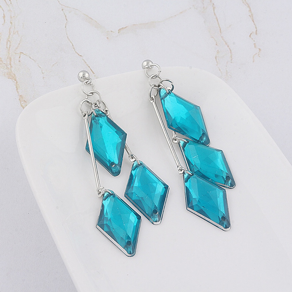 Hu Hu Hu Hu Hu Alat Bantu Pasang Kacamata♡ Anting Panjang Bentuk Geometris Bahan Akrilik Warna Biru Untuk Wanita