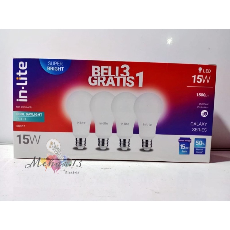 Lampu INLITE / IN-LITE LED Bulb Bohlam Murah 5W / 7W / 9W / 12W / 15W Paket Beli 3 Gratis 1