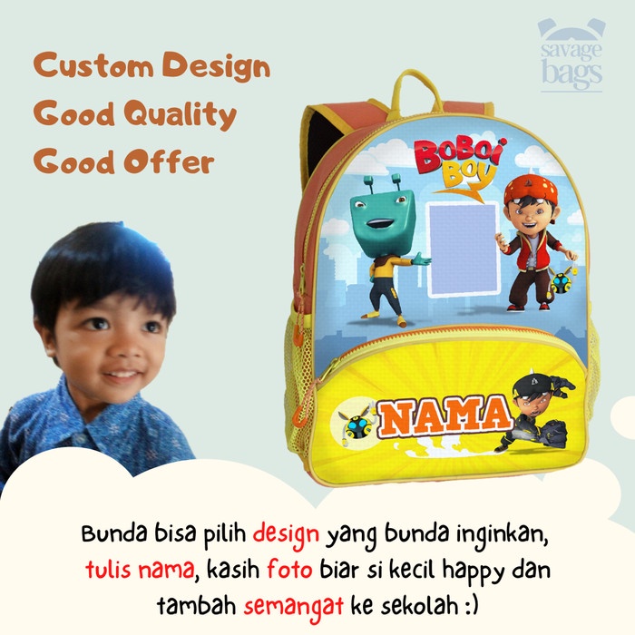 Tas Custom Anak Foto+Nama - Tema Boboiboy Adudu - 1 HARI JADI