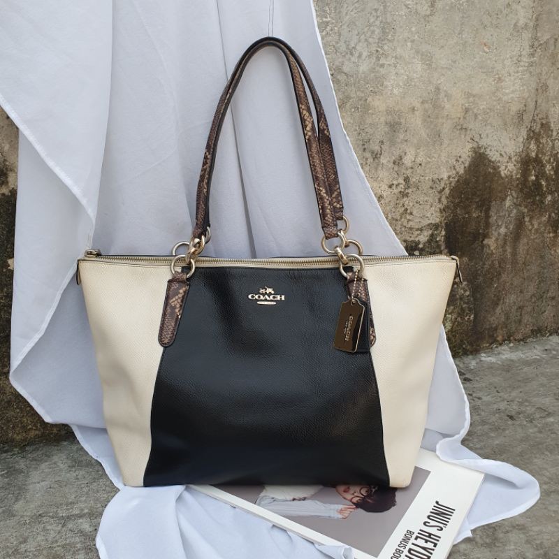 COACH AUTHENTIC ORI AVA EXOTIC SNAKE TRIM CROSSGRAIN LEATHER TOTE Tas Second Preloved Bekas Branded