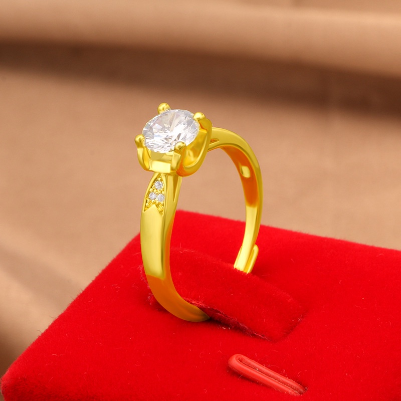 Cincin Lapis Emas Asli Kadar 375 Hias Berlian Adjustable Gaya Korea Untuk Wanita