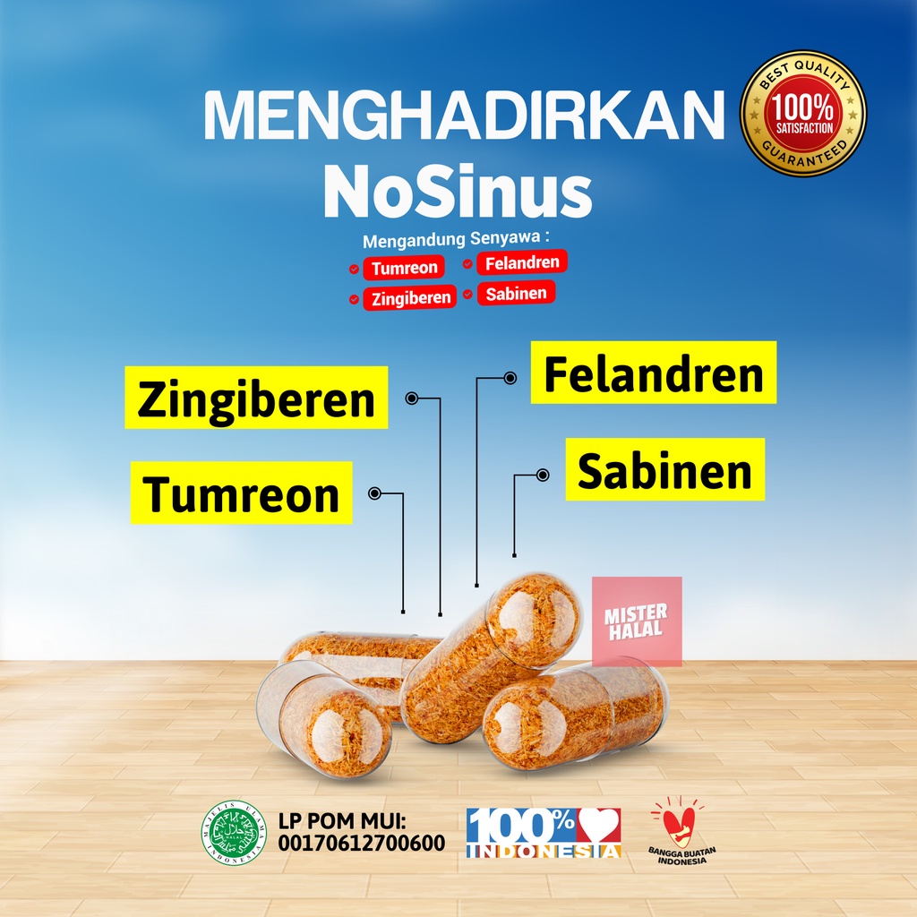 NOSINUS Obat Penyakit Sinusitis 100% Alami, Solusi Sinus, Nyeri Dada, Gangguan Pernapasan, Sakit Tenggorokan, Kapsul Herbal Gurah - Atasi Batuk Berdahak, Tidur Mendengkur / Ngorok