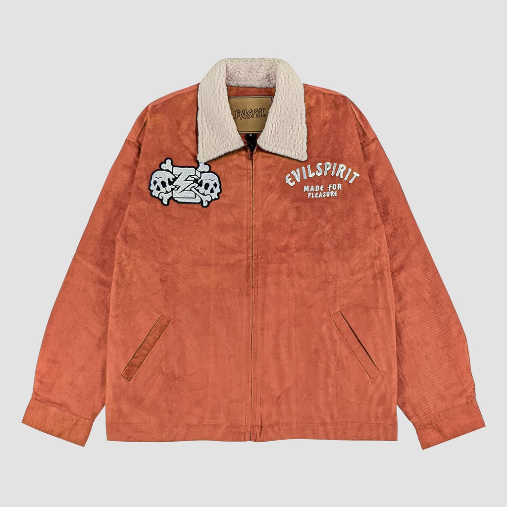 EVILSPIRIT JACKET CORDUROY - THE SKULL LOGO ORANGE UNISEX