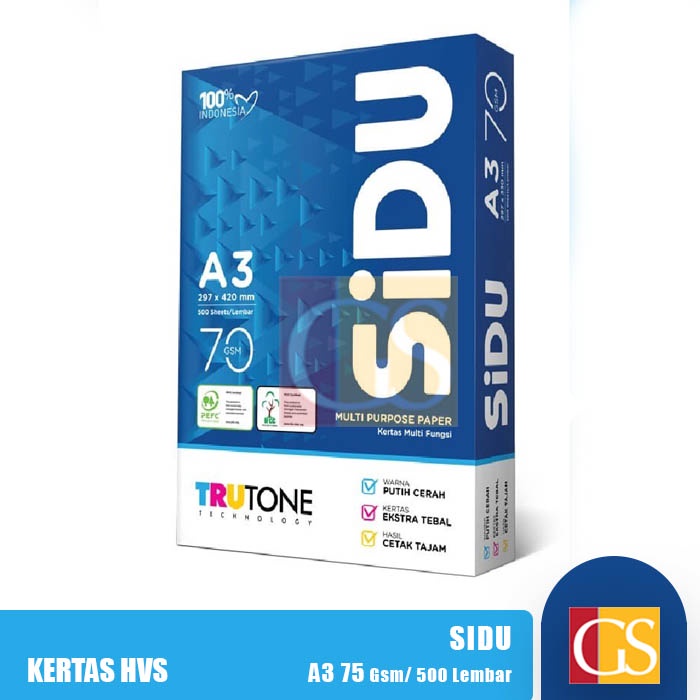 

Kertas HVS / Kertas Fotocopy Sinar Dunia Sidu A3 70 / 75 Gr Gram Gsm Putih