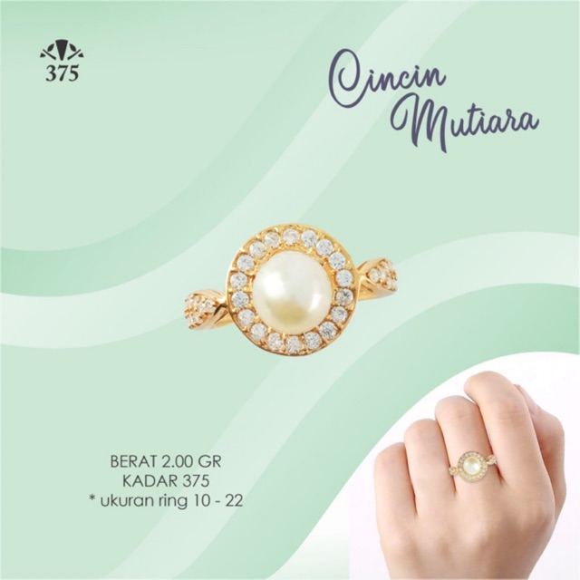 CINCIN MUTIARA EMAS ASLI DIAMOND LOOK KADAR 375