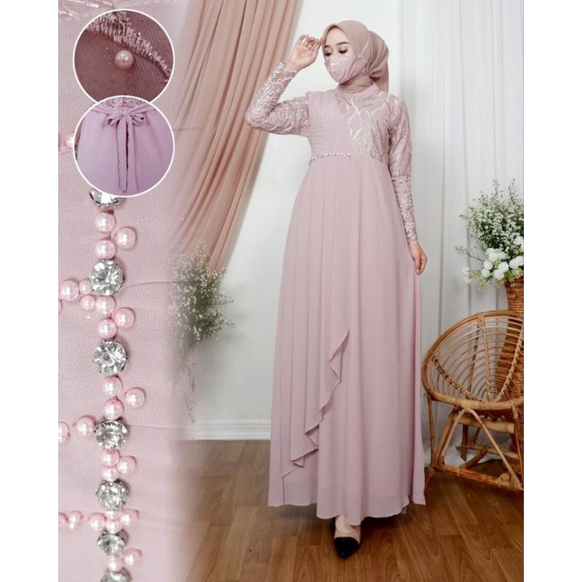 Best Produk Gamis Mikaela Dress Full Burukat Tille Muslim Wanita Premium Fashion - Gamis dress Pesta