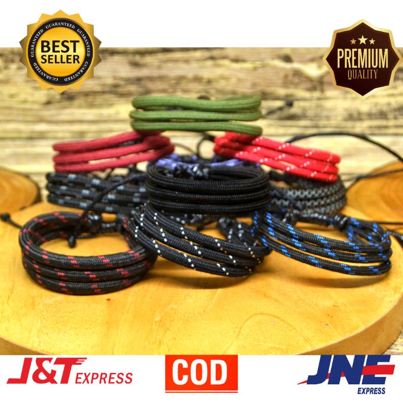 Gelang Tali Pria Keren/Gelang Handmade/ Gelang Cowok/ Gelang Prusik Hitam 3 Rangkap Murah