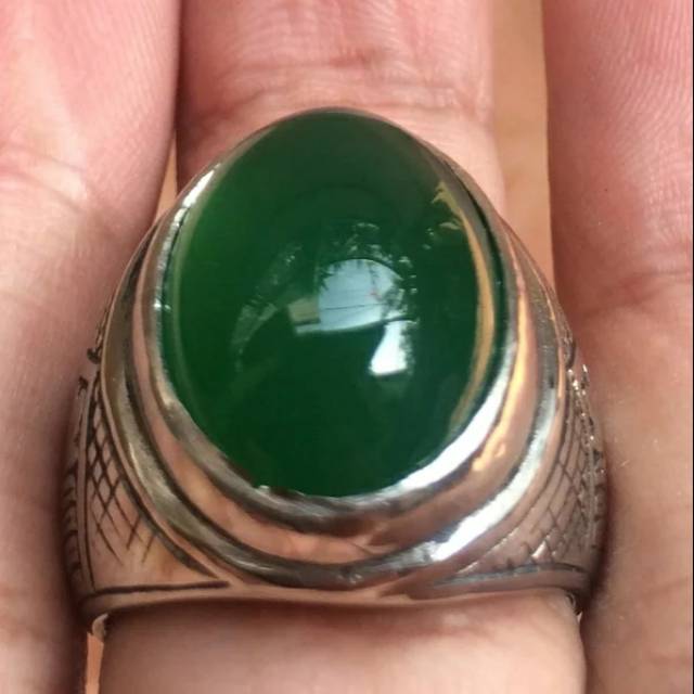 Cincin Titanium Tanam Batu Akik Hijau Garut HQ