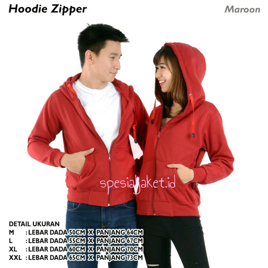 JAKET POLOS HOODIE ZIPPER SIZE M-XXL ( PRIA & WANITA )-MAROON