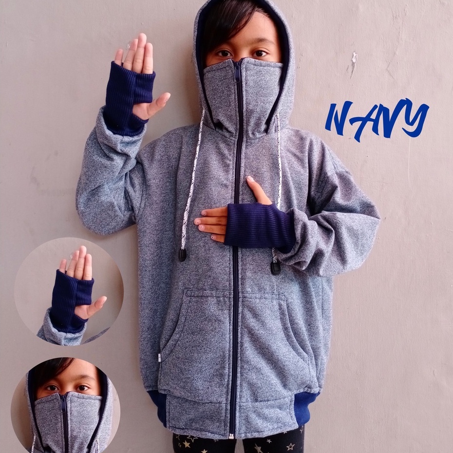 JAKET ANAK ZIPPER NINJA ROUNDHAND SWEATER HOODIE MOTIF POLOS KEKINIAN TERBARU BAHAN FLEECE TWOTONE USIA 2TAHUN SAMPAI 12TAHUN LAKI LAKI PEREMPUAN