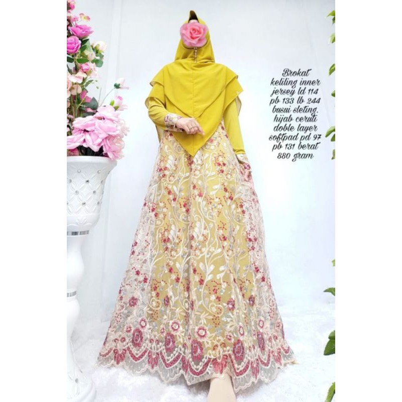 Dress Brokat, Sett hijab syar'i brokat, Penganten,Seragam Kondangan,Gamis Wanita Muslim,Gamis Mewah