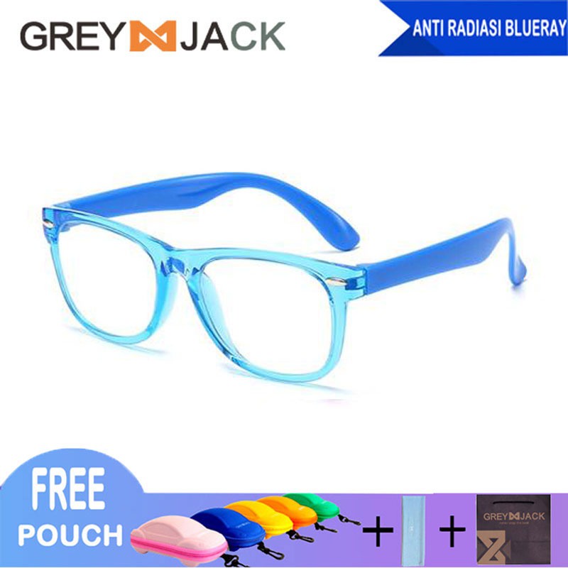 Grey Jack Kacamata Anak Antiradiasi Blueray Kotak Transparan Fashion Anak Perempuan dan Laki-laki New 802-T-C31 BLUE-T
