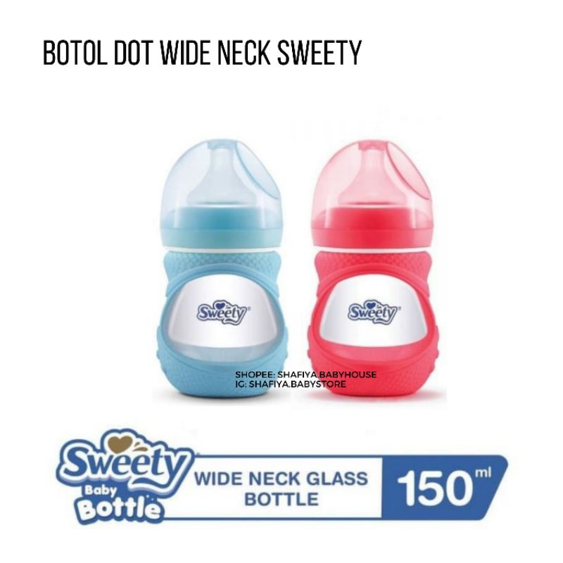Sweety Botol Dot Wide Neck Glass 150ml with Protective Rubber