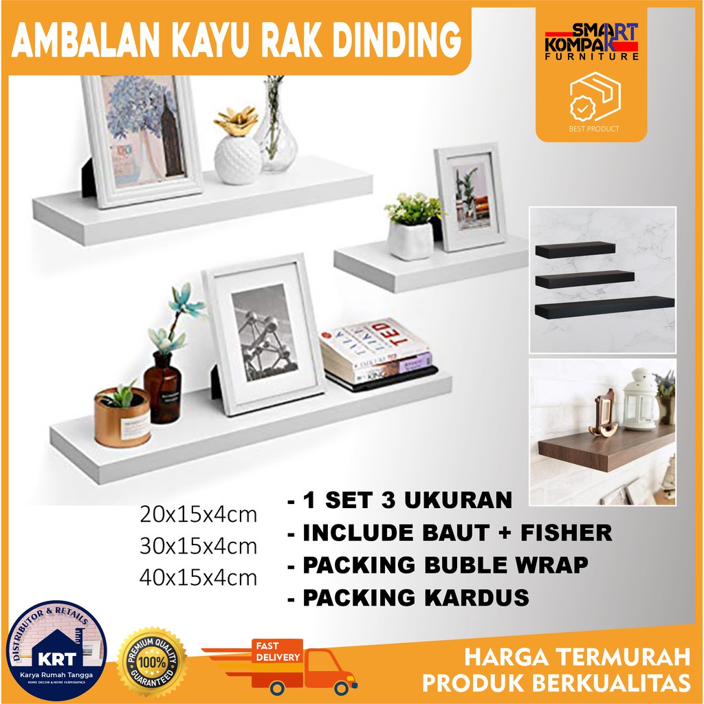 1 SET 3 PCS Ambalan Rak Kayu Dinding Floating Shelves Decosheet Rak