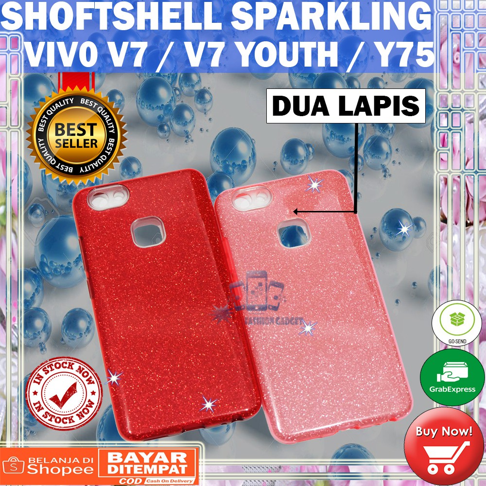 (Warna Acak Pink / Red) Silikon Vivo V7 / V7 Youth / Y75 Ultrathin Vivo V7 Case Sparkling Blink Case Glitter Soft Case Jelly Case Silicone Casing Kasing Kesing Sarung Hp Vivo V7