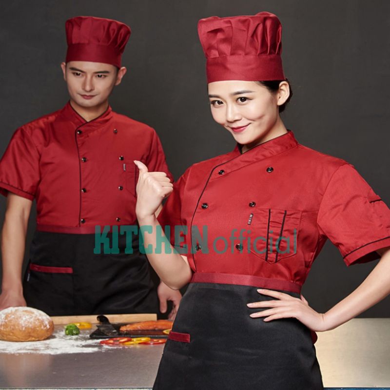 Kitchen.Official Baju Koki Chef Seragam Masak Jacket Lengan Pendek Unisex Pria Wanita Termurah