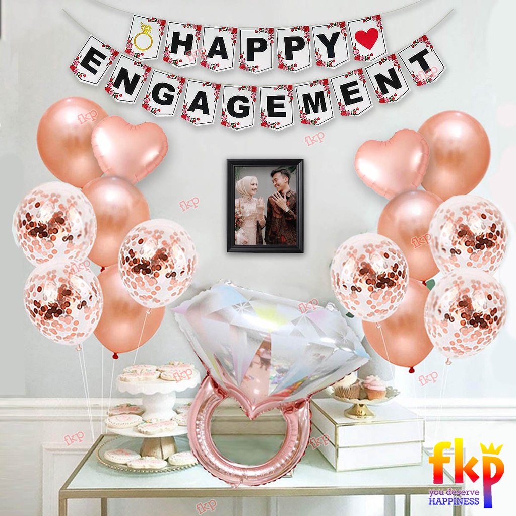 FUN KIDS PARTY Paket Dekorasi Engagement Rosegold Confetti Simpel / Paket Balon Dekor Tunangan