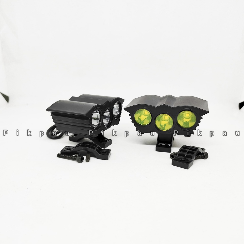 Lampu Tembak Sorot Owl Mini 3 Mata 3 Mode Putih dan Kuning Lampu Depan Motor