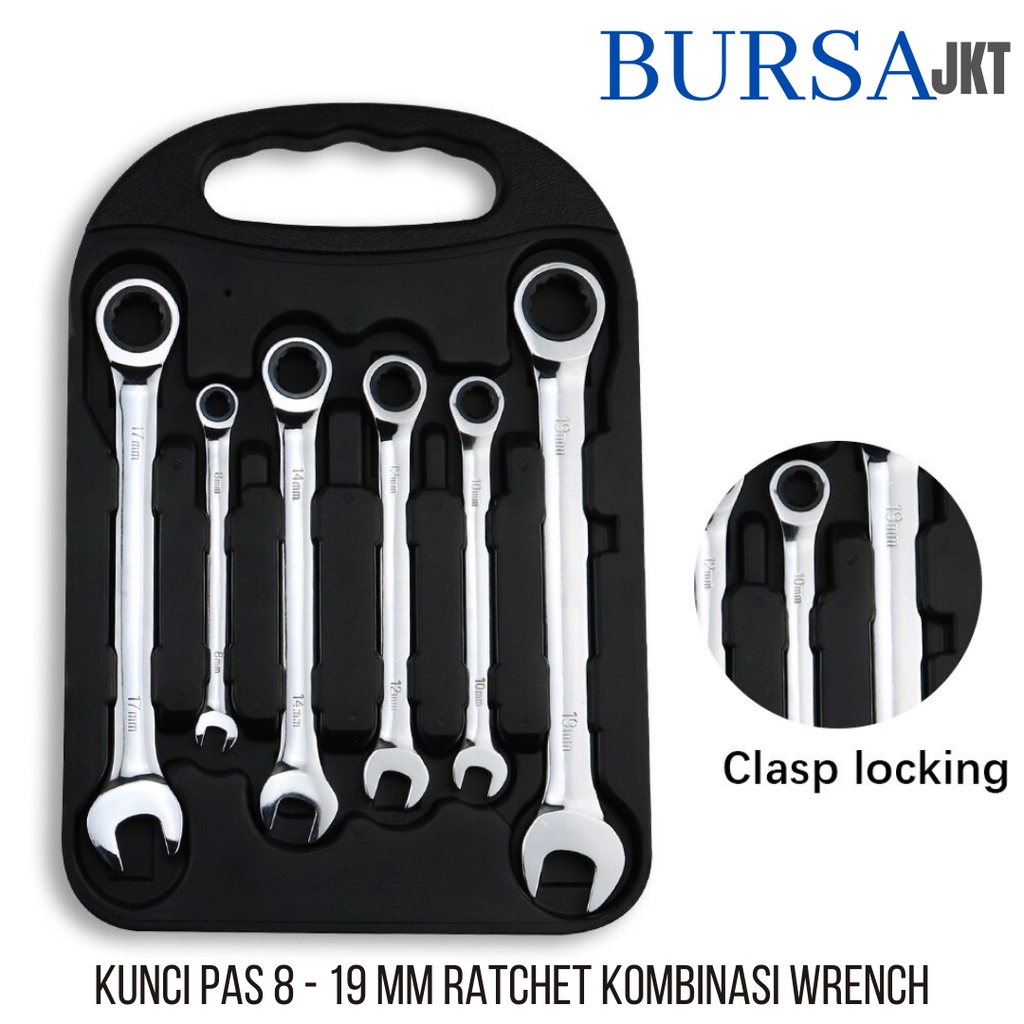 KUNCI RING PAS RATCHET KOMBINASI 2IN1 CHROME VANADIUM HAND TOOL 7IN1 MODEL SUSUN PLASTIK