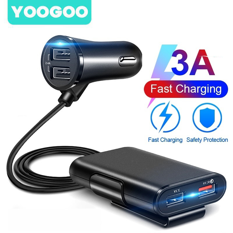 Colokan Mobil 4 Ports QC3.0+2.4A+3.1AUSB Car Charger Fast Adapter Black– CC0005