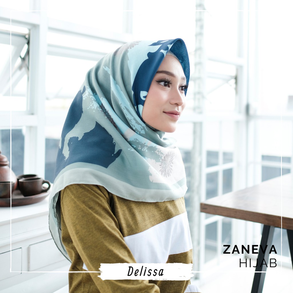 Hijab Voal Printing / Hijab Segiempat Murah / Hijab Motif Delissa By Zaneva