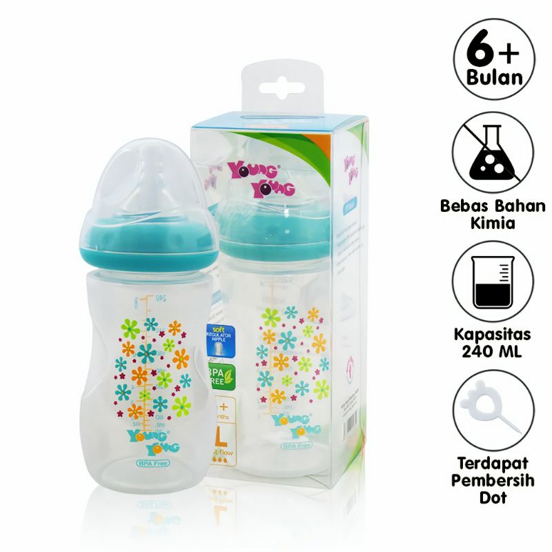 YOUNG YOUNG Botol Susu Wide Neck 240 ml Wide Neck Feeding Bottle Bebas Bahan Kimia IL-820