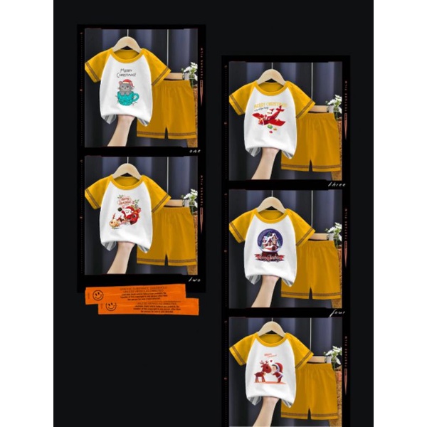Setelan Pakaian Kaos baju kimono Anak warna putih kuning murah lucu terbaru Edisi Natal