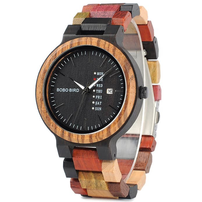 BOBO BIRD Jam Tangan Kayu Day Date Pria - WP14 - Mix Color