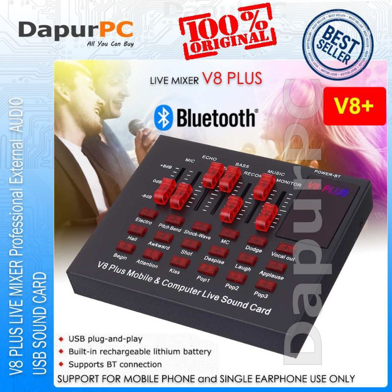 Sound Card V8 plus koneksi bluetooth bisa buat live
