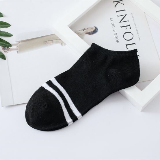HC Kaos Kaki Ankle Polos Wanita KaosKaki Pendek Korea Murah Short Socks Kaos Kaki Motif Love Garis Murah-2 GARIS HITAM