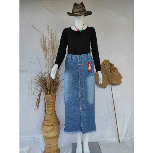Rok Span Jeans Jumbo Size 33-40/Rok Span Panjang XL-XXXL/Rok Lepis Wanita Span Fariasi Kancing Rawis-2