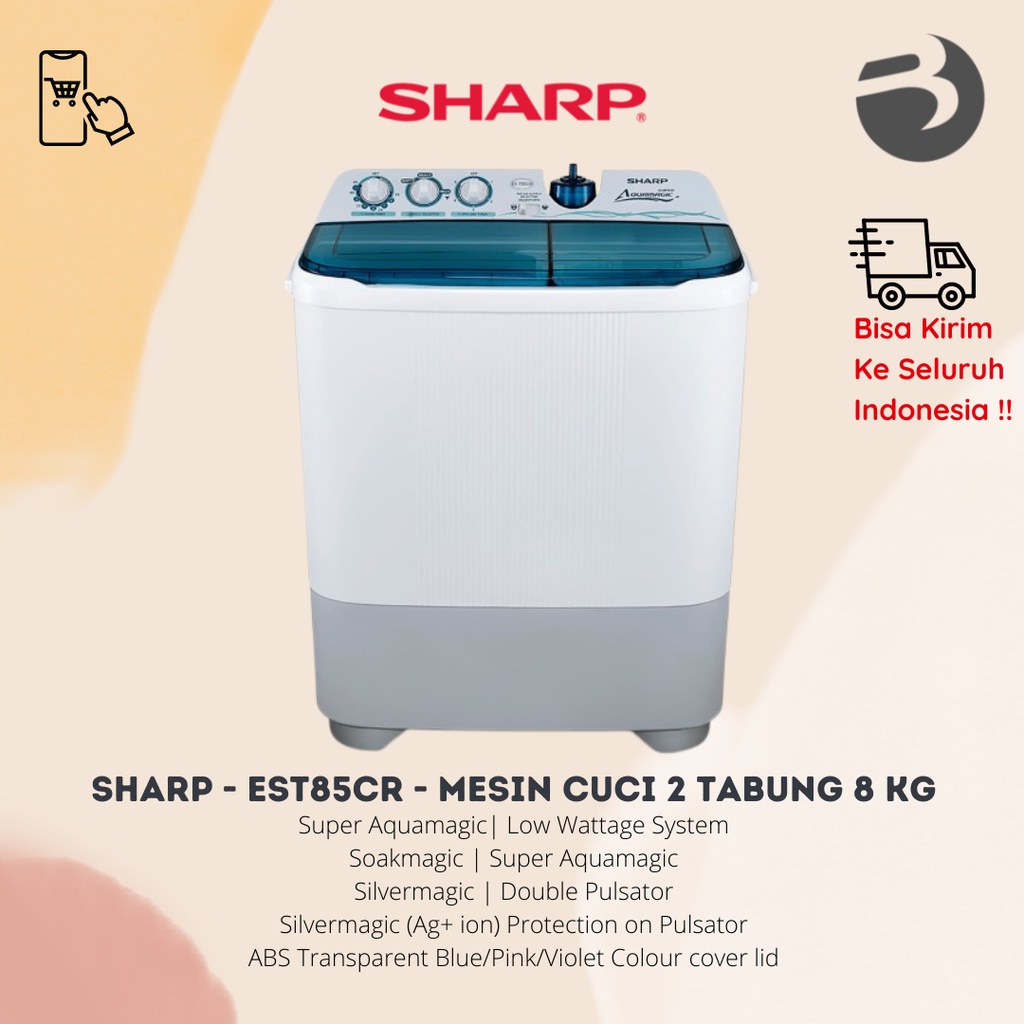 SHARP - ES-T85CR EST85CR - MESIN CUCI 2 TABUNG 8 KG