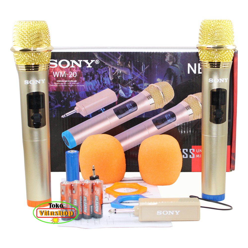 Microphone Wireless Sony WM-20 Mic Double Handle Mik Karaoke Wairles