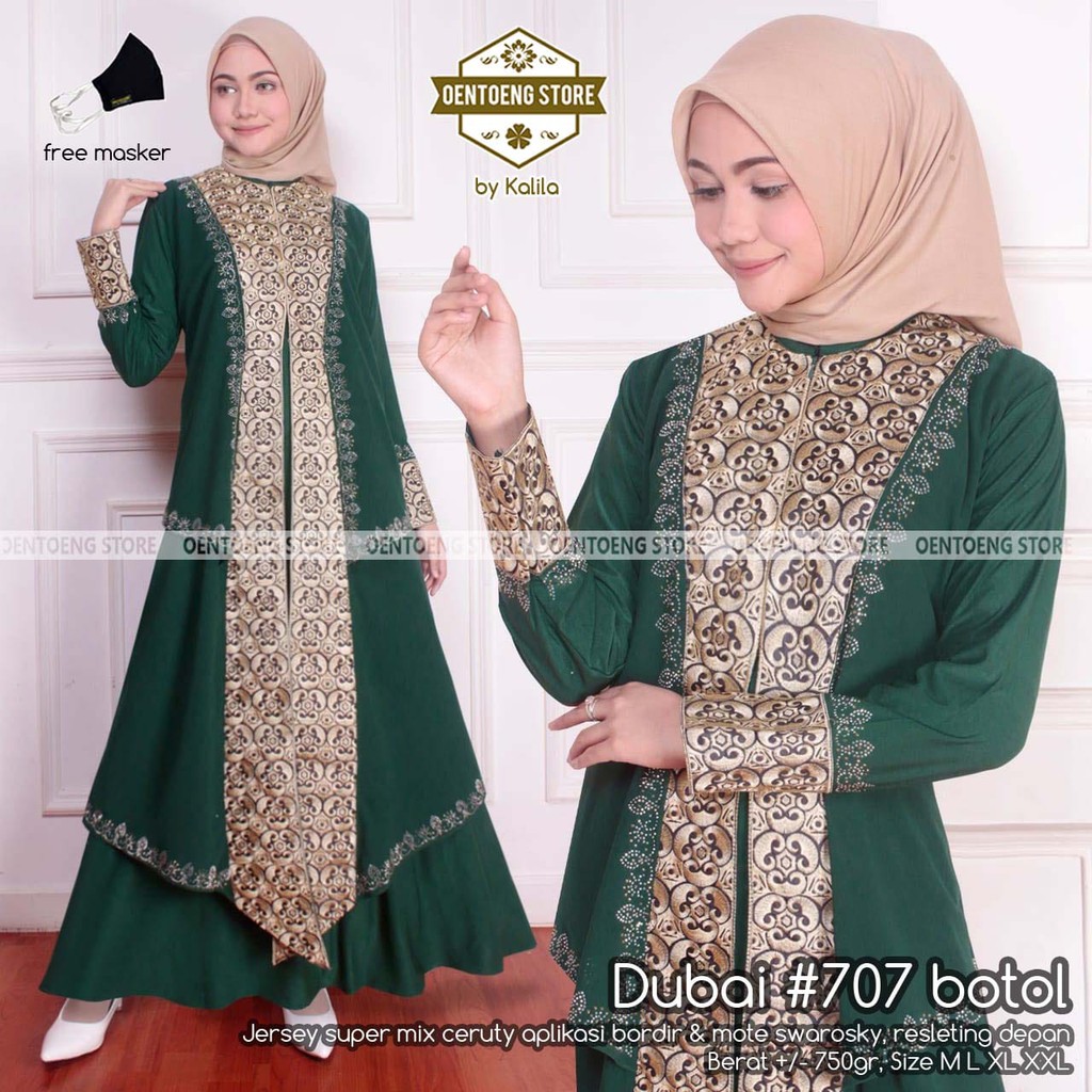 OKSSTORE - [NEW] DUBAI #707 BY OENTOENG STORE - ABAYA JERSEY HIJAU BOTOL - GAMIS PESTA JERSEY CERUTY