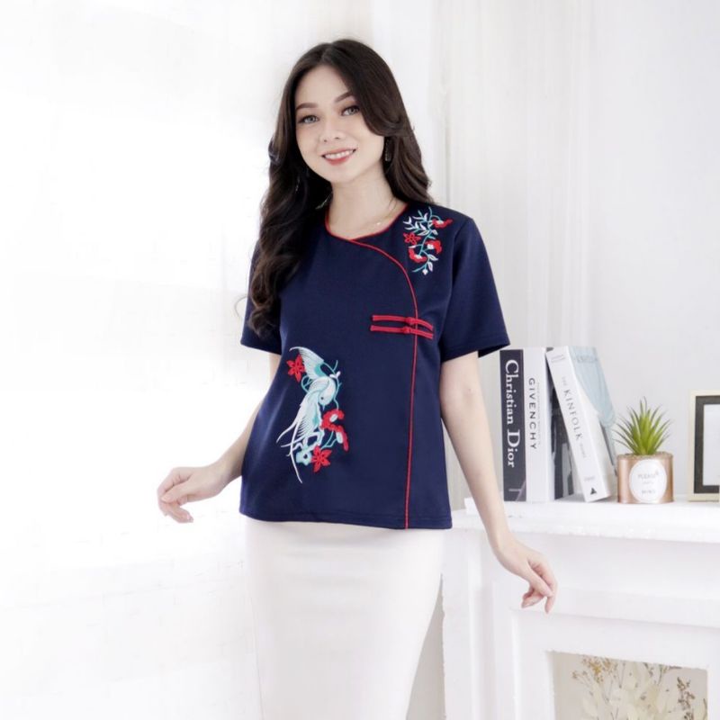 PROMO IMLEK Blouse Atasan Shanghai Bordir Merak