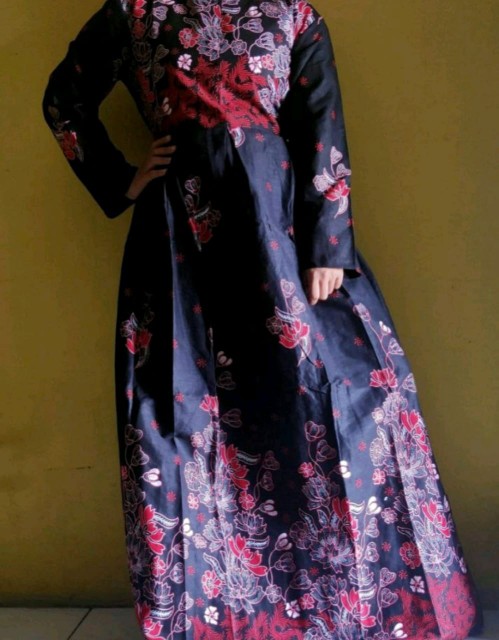 Maura Baju Couple Batik Couple Keluarga Modern Sania Ruffle Ori Ndoro Jowi Dnt Motif Sakura Merah