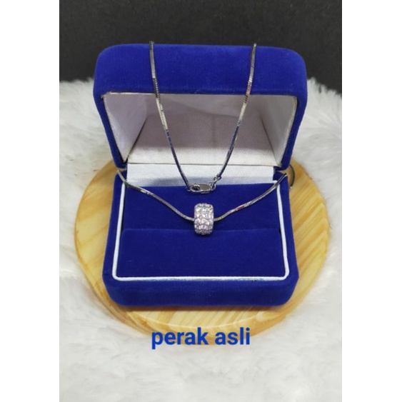 Kalung Cassandra + Liontin Roda mata2, Perak 925, Sepuh Emas Putih