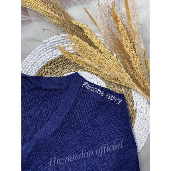 CARDIGAN RAJUT MALONE Wanita Knit Kardigan-MALONE NAVY