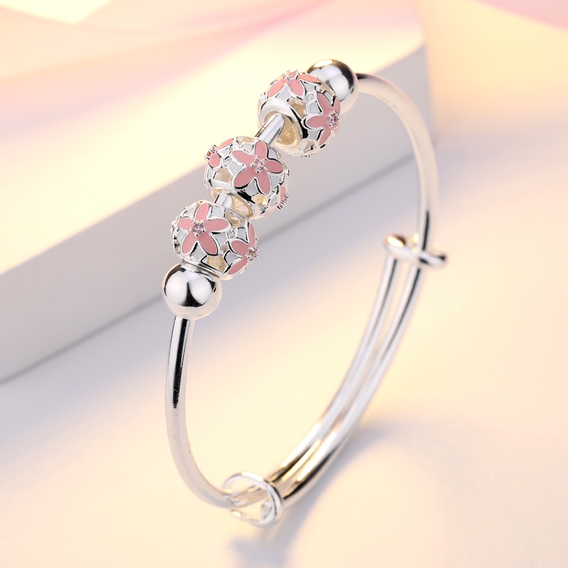 Gelang Bahan Sterling Silver S925 Desain Bunga Sakura Hati Angsa Aksen Mutiara Gaya Korea Untuk Wanita