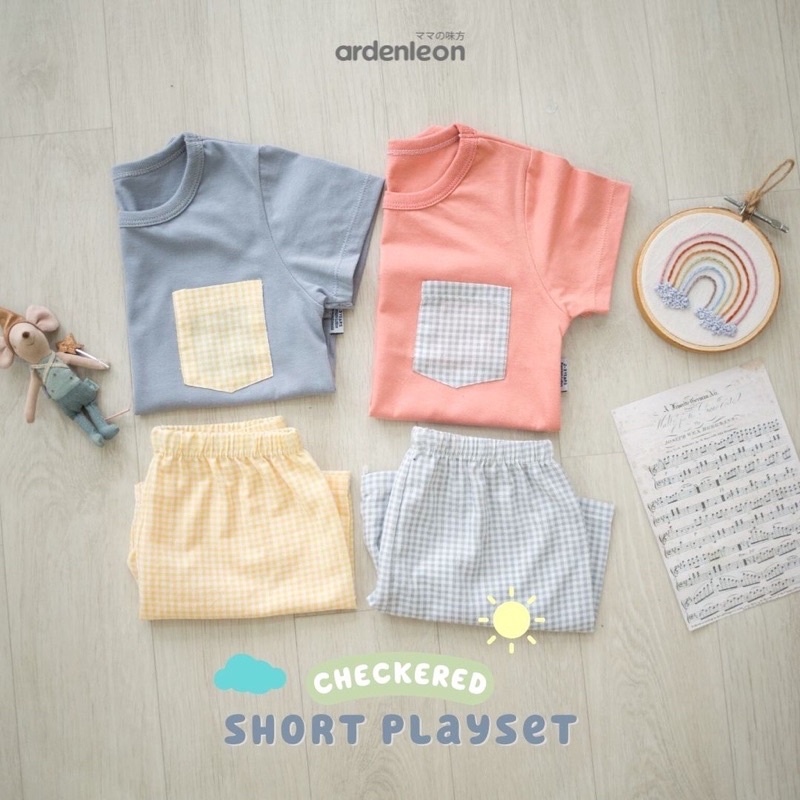 ArdenLeon  SHORT PLAYSET CHECKERED 3L4L5L / Arden Leon Setelan Kaos Celana Pendek Kotak-Kotak