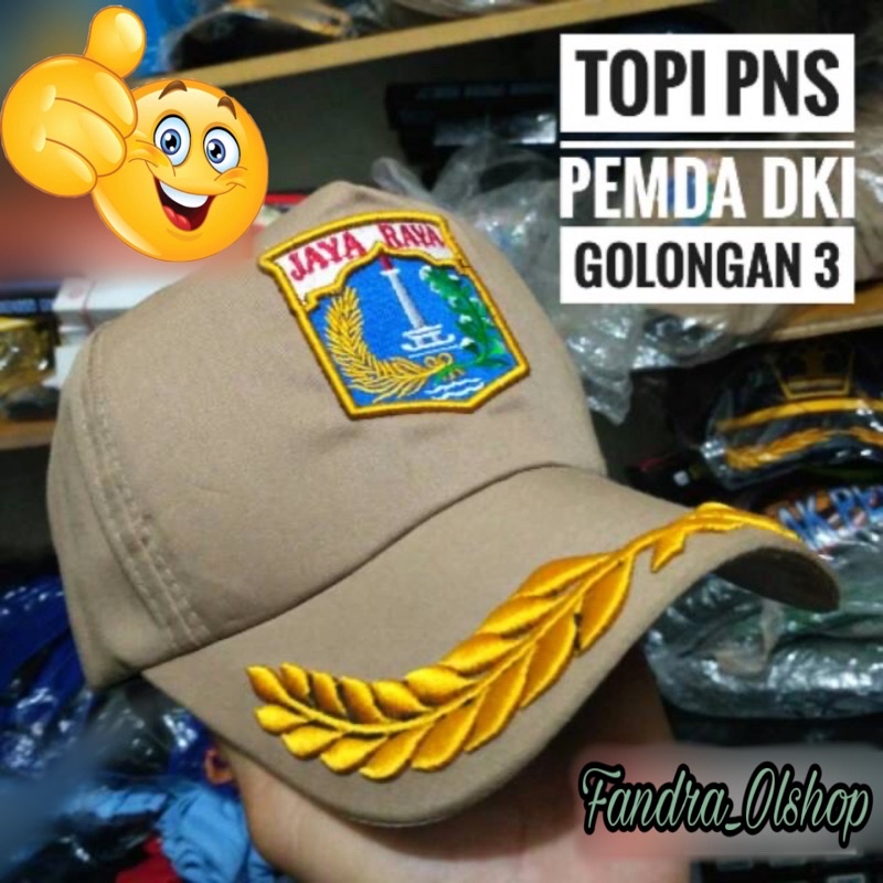 Topi PNS Pemda DKI Jayaraya Golongan 3 Bordir Timbul 3D Warna Khaki. Kualitas Terbaik !