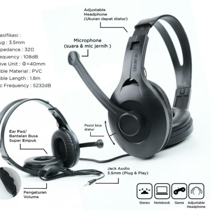 Handset Gaming wired + mic Stereo Bass Hp Computer Laptop earphone Handsfree JACK 3,5