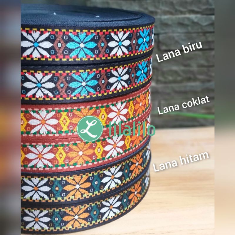 WEBBING MOTIF 4 CM / BAHAN TALI TAS MOTIF (TANPA KAITAN)