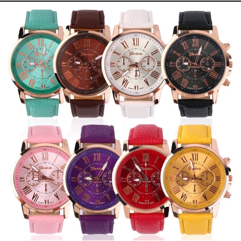 Jam Tangan Geneva Analog Angka Romawi Strap Kulit Pria Wanita