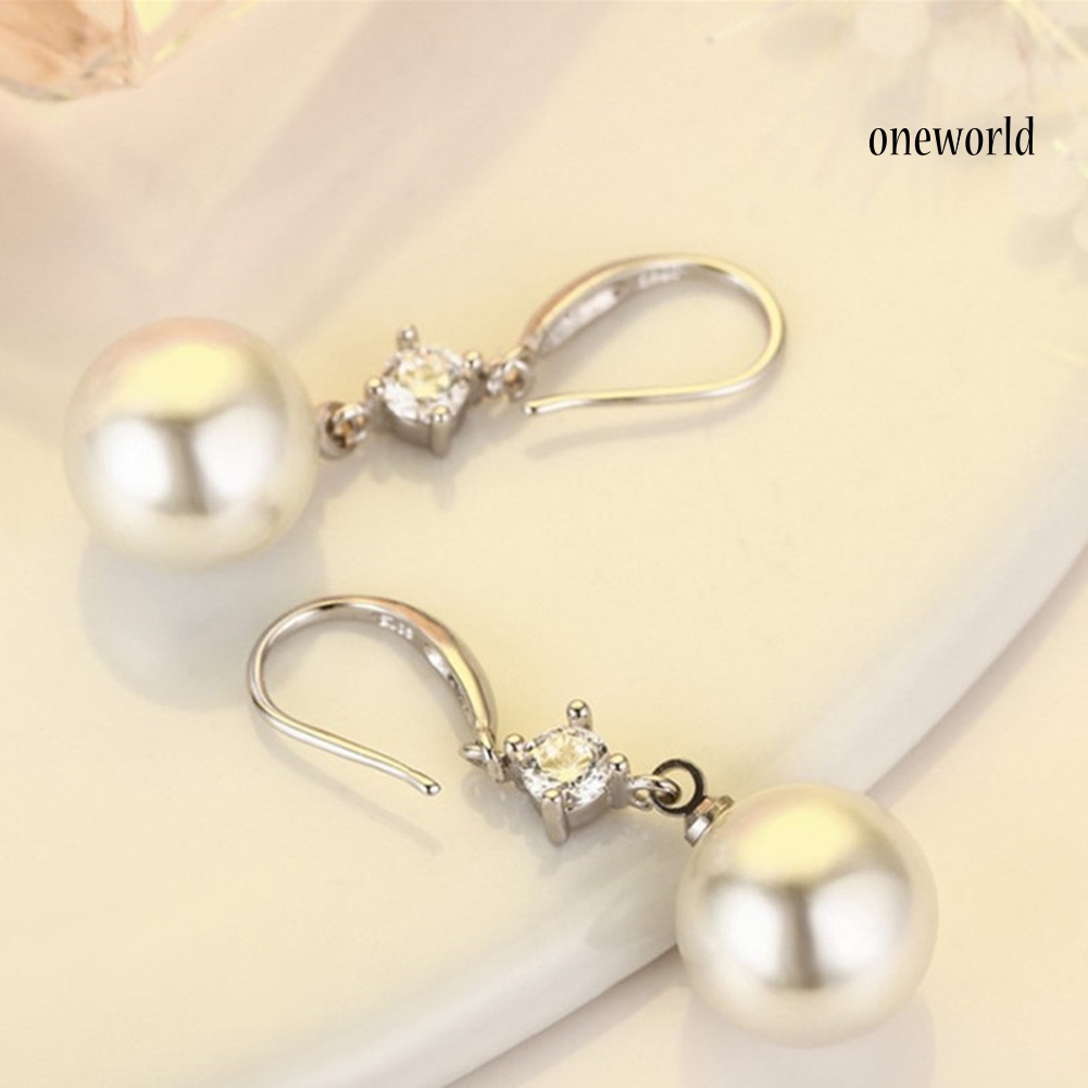 OW# Women Cubic Zirconia Faux Pearl Dangle Drop Hook Earrings Wedding Jewelry Gift