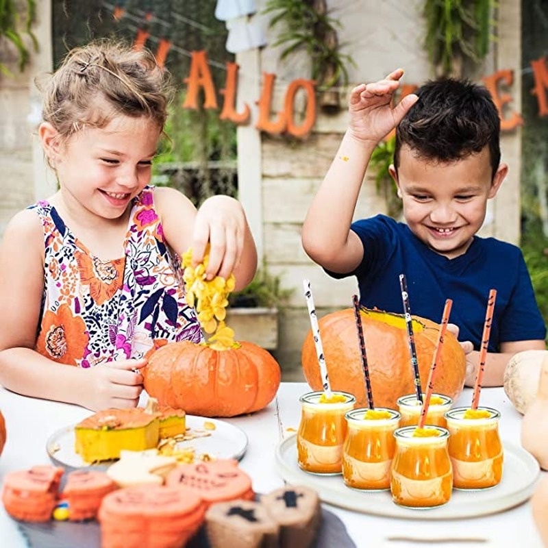 25 Pcs Sedotan Kertas Sekali Pakai Motif Labu Kelelawar Hantu Halloween Untuk Dekorasi Pesta