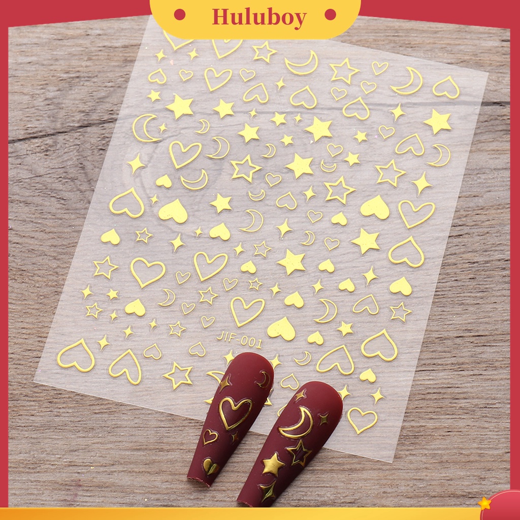 Huluboy Huluboy♡ Stiker Kuku Motif Hati / Bintang / Bulan Untuk Dekorasi Nail Art / Manicure