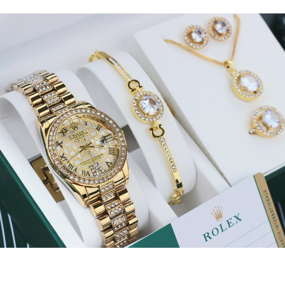 READY ✅jam tangan wanita rolex full set free anting+kalung+gelang+cincin+box terbaru GO 1245|RA3