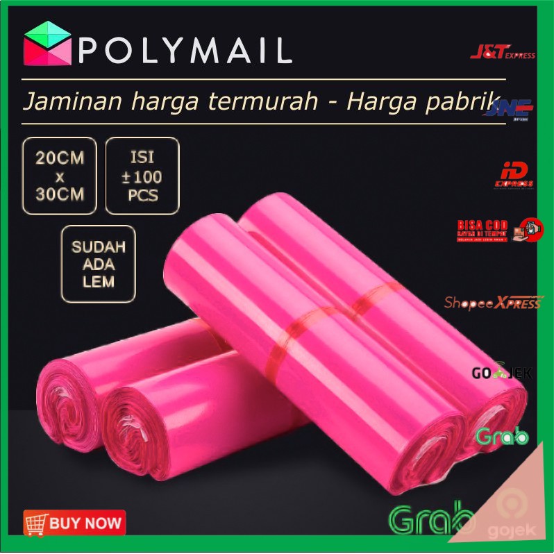 

[[[BISA COD]]] POLYMAILER ±100PCS 20x30CM PINK PREMIUM GLOSSY PLASTIK POLYMAILER PINK