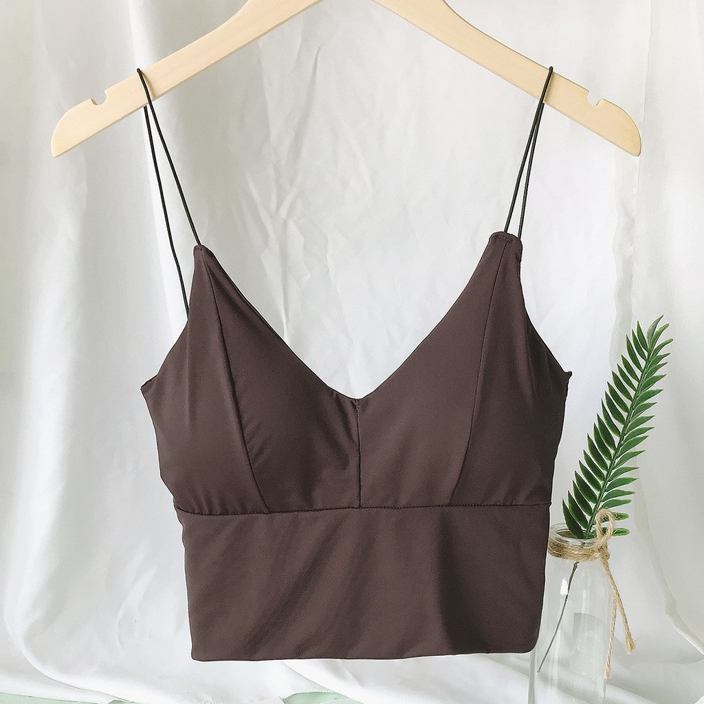 ♕ Tmall ♕ TM-107 TANKTOP BRA WITH CUP BH SINGLET PAKAIAN ATASAN WANITA IMPORT CROP-BROWN